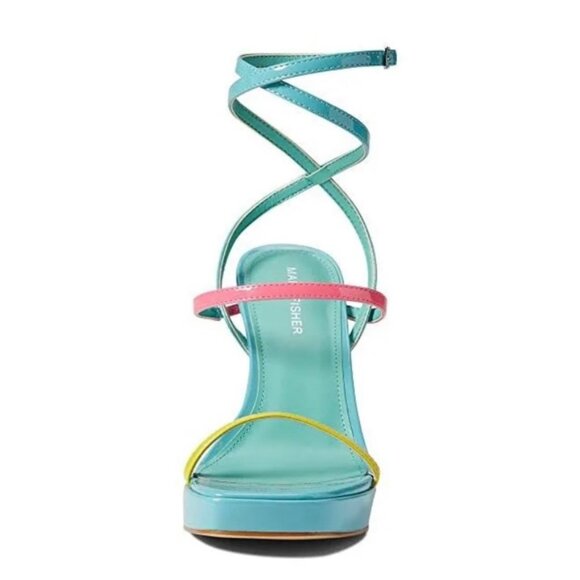 MARC FISHER ACRES Women's Strappy Ankle Wrap Platform Heel Sandals Blue Multi - Picture 4 of 9